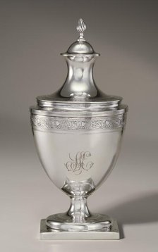 Sugar Bowl And Cover (Pot À Sucre À Pied Anse Volute Couvert) With Portraits Of Elizabeth I ...,1812 Creator: Paul Revere.