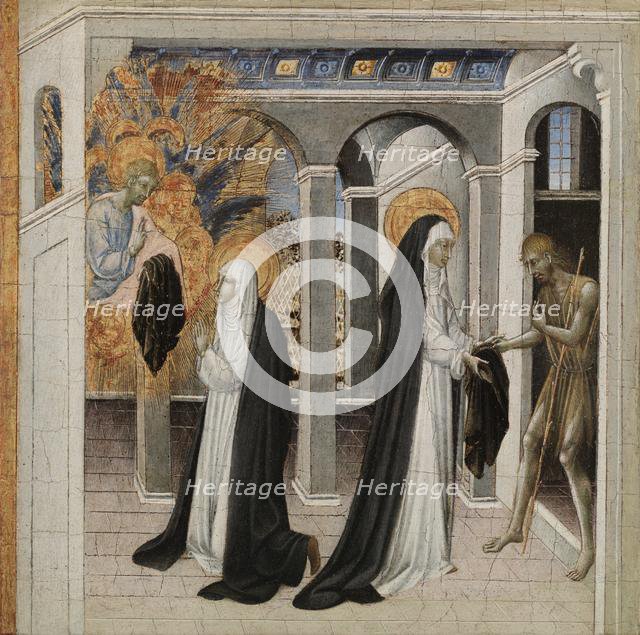 St. Catherine of Siena and the Beggar, 1460s. Creator: Giovanni di Paolo (Italian, c. 1403-1482).