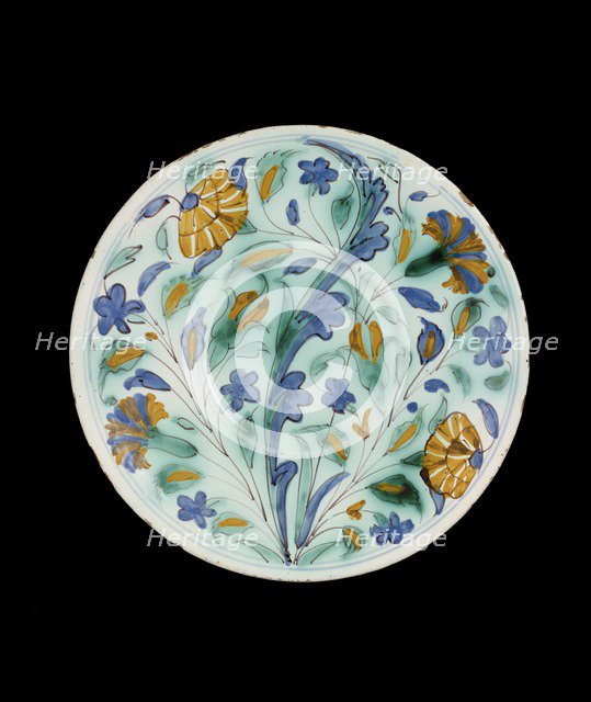 Plate imitating Turkish (Iznik) pottery, c1600-1650. Artist: Unknown.