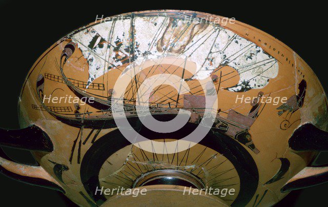 Two Greek ships painted on a Greek cup. Artist: Unknown