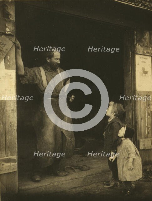 A "crack" with the blacksmith, c1900. Creator: Frances S. Allen.