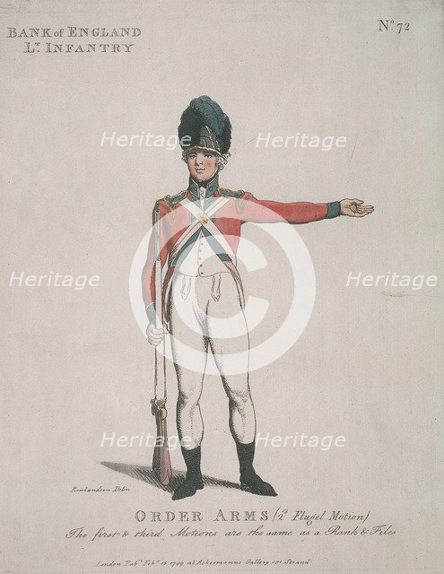 Member of the Bank of England Light Infantry holding a rifle, 1799. Artist: Anon