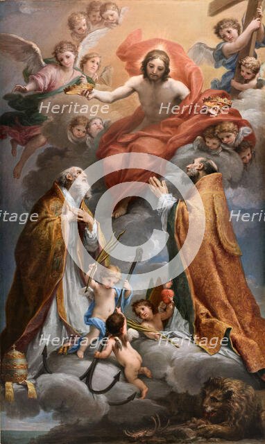 Christ in glory with Saints Clement and Ignatius of Antioch, End of 17th cen.. Creator: Mancini; Francesco (1679-1758).
