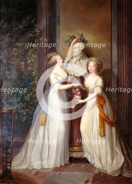The Princesses Louise and Frederica of Prussia crown the bust of Frederick William II, 1795. Creator: Weitsch, Friedrich Georg (1758-1828).