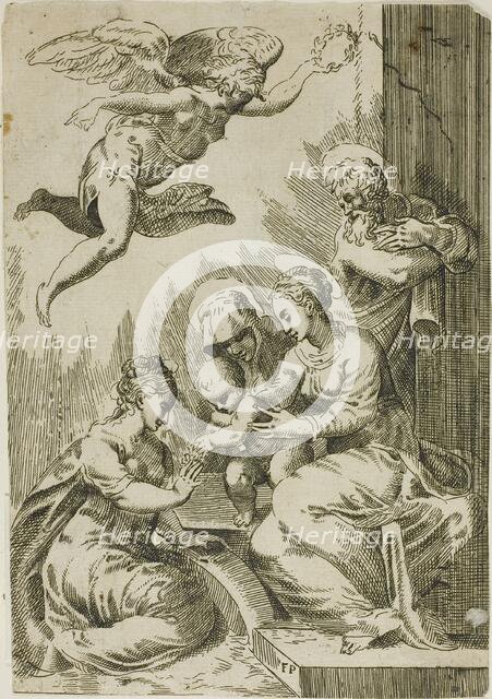 Holy Family Crowned by an Angel, 1530/35. Creator: Master F. P..