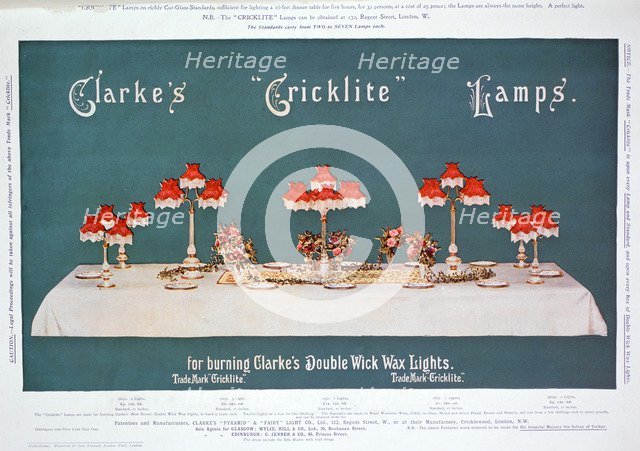 Advert for Clarke's 'Cricklite' Lamps, 1899. Artist: Unknown