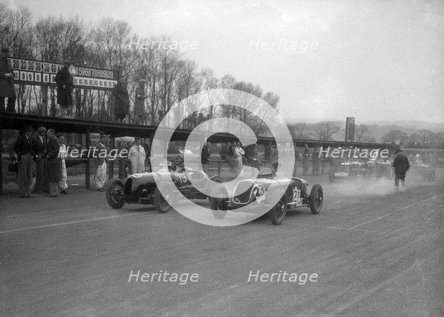 Riley and Alta racing at Donington Park, Leicestershire, c1930s. Artist: Bill Brunell.