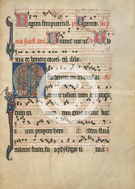 Initial M: The Beheading of Saint John the Baptist; Antiphonal, about 1260-1270. Creator: Unknown.
