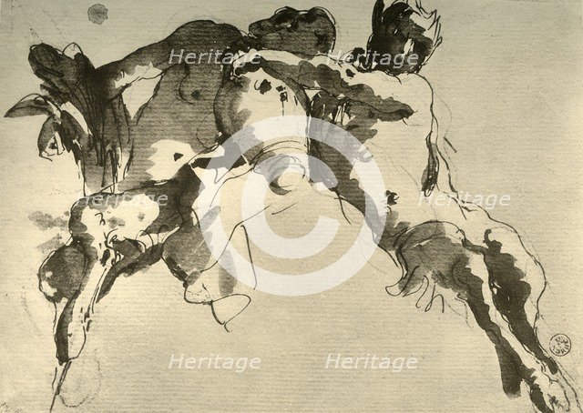 'Male and Female Faun with Amphora', mid 18th century, (1928). Artist: Giovanni Battista Tiepolo.