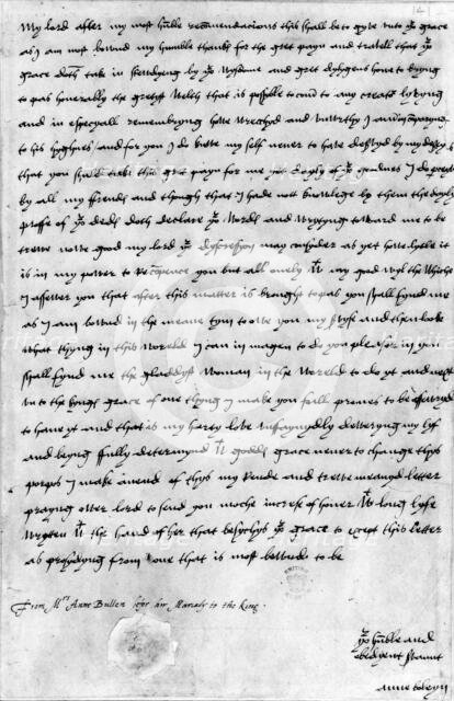 Letter from Anne Boleyn to Cardinal Wolsey, c1528. Creator: Anne Boleyn.