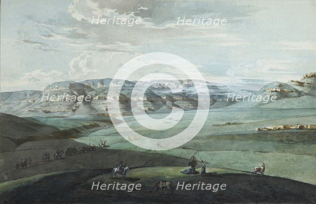 View of Caucasian Mineral Waters and the Kislovodsk Fortress, 1805. Artist: Korneev (Karneev), Yemelyan Mikhaylovich (ca 1780-after 1839)