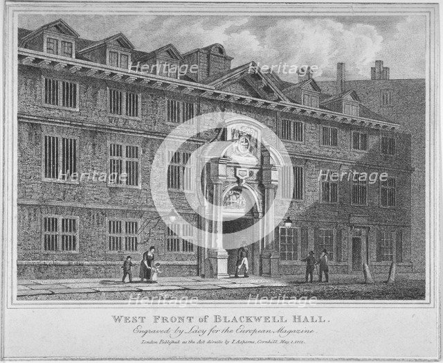 West front of Blackwell Hall, City of London, 1812. Artist: S Lacey