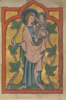 Manuscript Leaf with Saint Christopher Bearing Christ, German or Swiss, early 14th century. Creator: Unknown.