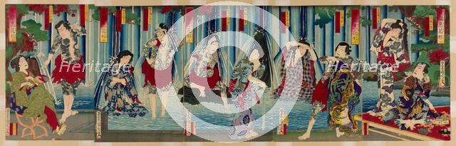 Kabuki Stars Before a Gracious Waterfall (Arigataki megumi no hanagata), 1883. Creator: Toyohara Kunichika.