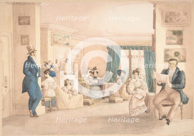 An Interior at Hatton, Warwickshire, 1820-30. Creator: Attributed to Granddaughters of Dr. Samuel Parr.