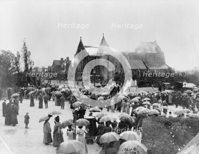 St Catherine's church, Hatcham, London, burnt down by suffragettes on 6th May 1913. Artist: Unknown