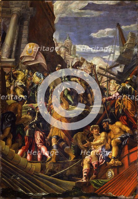 The Victory of Venetian Fleet over the fleets of the Republic of Genoa at Acre in 1258, 1585-1590. Creator: Montemezzano, Francesco (ca. 1540-1600/02).