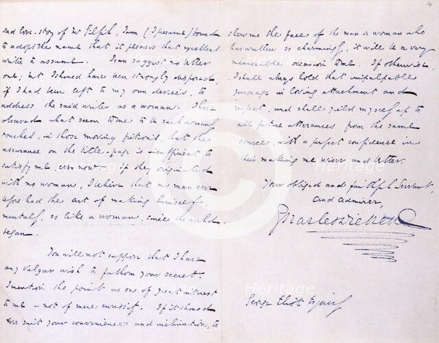 Letter from Charles Dickens to 'George Eliot' (Mary Ann Evans), 1858. Creator: Charles Dickens.