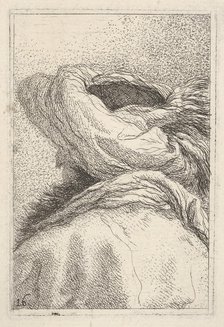 Man in a turban, depicted in bust length format from behind in three-quarters view, fr..., ca. 1770. Creator: Giovanni Battista Tiepolo.
