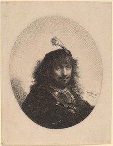 Self-Portrait (?) with Plumed Cap and Lowered Sabre, 1634. Creator: Rembrandt Harmensz van Rijn.