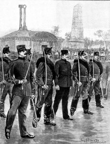 The Degradation of Captain Dreyfus in Paris: on his way to the prison van, 1895. Creator: P Naumann.