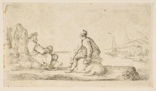 A young sailor and an old man sitting by the sea, 17th century. Creator: Stefano della Bella.