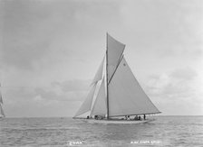 The 12 Metre gaff rigged 'Cyra', 1922. Creator: Kirk & Sons of Cowes.