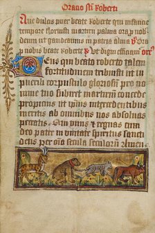 Prayer to Robert of Bury with Four Animals in Procession; Illustrated Vita Christi..., about 1480-14 Creator: Unknown.