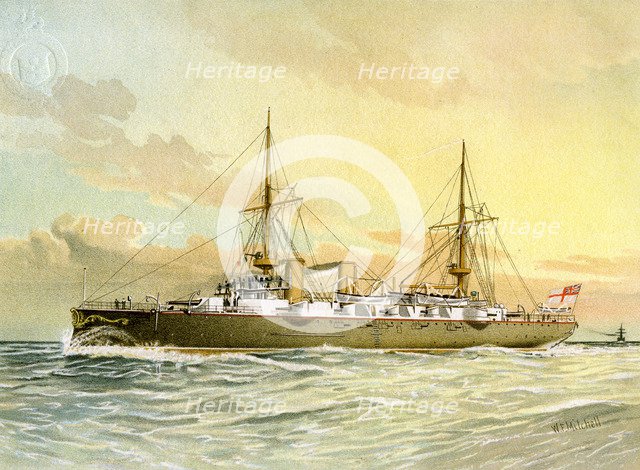 HMS 'Undaunted', Royal Navy 1st class cruiser, c1890-c1893.Artist: William Frederick Mitchell