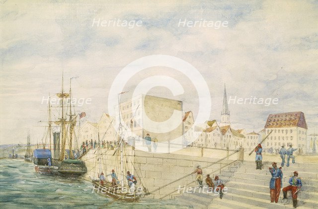 Ships at a port; part of the London to Hong Kong Panorama. Artist: Unknown