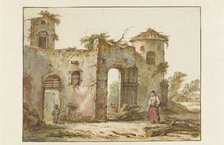 Dilapidated building with a wood-gatherer on the right, 1782-1837. Creator: Pieter Bartholomeusz. Barbiers.
