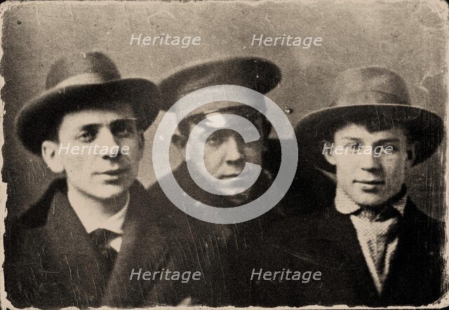 Ryurik Ivnev, Vladimir Chernyavsky and Sergei Yesenin. St. Petersburg, 1915. Creator: Anonymous.
