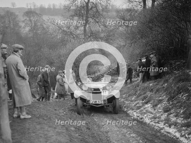 Frazer-Nash Boulogne II of P Lees competing in the Sunbac Colmore Trial, Gloucestershire, 1933. Artist: Bill Brunell.