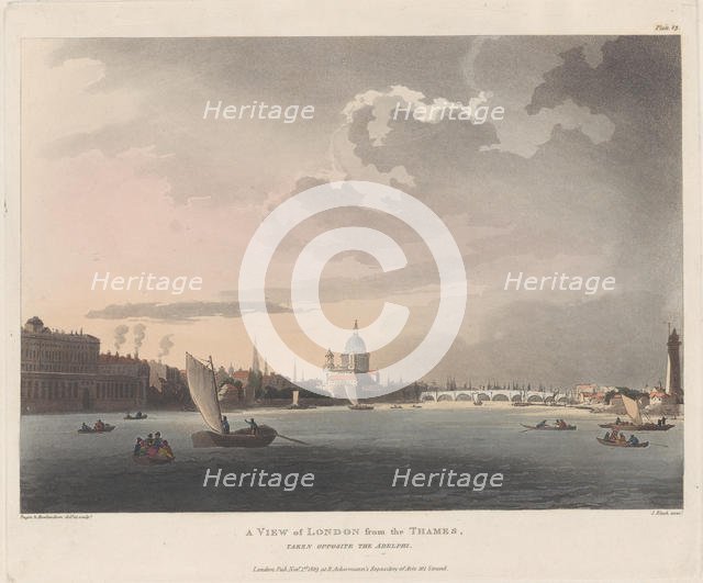 A View of London from the Thames, November 1, 1809., November 1, 1809. Creators: Thomas Rowlandson, Augustus Charles Pugin, Thomas Sunderland.