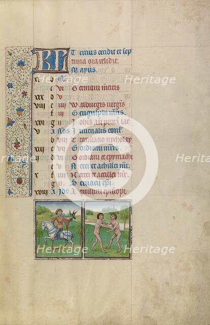 May Calendar Page: Hawking: Gemini; Arenberg Hours, early 1460s. Creator: Workshop of Willem Vrelant.