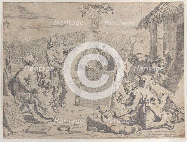 Stonemasons carving the arms of the Bolognese Cardinal Petro Vidono, under his direction, ..., 1663. Creator: Anon.