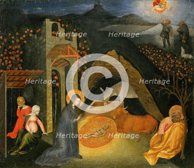The Nativity with the Annunciation to the Shepherds, ca 1435. Creator: Giovanni di Paolo (ca 1403-1482).