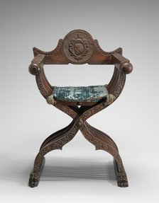 Walnut Savonarola Chair with Letters A.G., c. 1520/1540. Creator: Unknown.