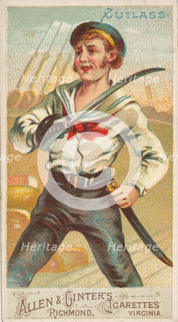 Cutlass, from the Arms of All Nations series (N3) for Allen & Ginter Cigarettes Brands, 1887. Creator: Allen & Ginter.