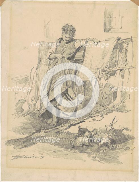 Woman Watching Puppies, late 19th century. Creator: Walter Shirlaw.