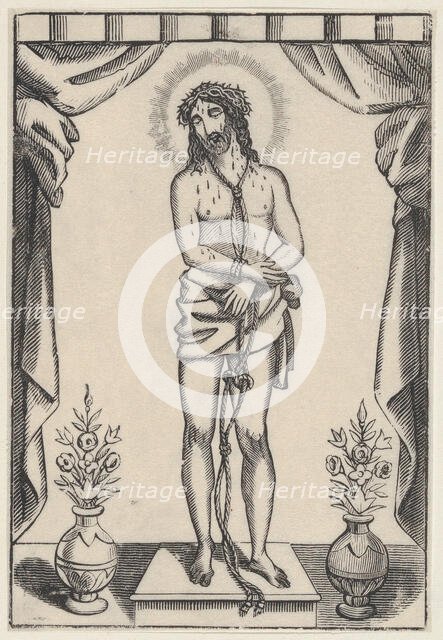 Christ standing with a rope around his neck and blood dripping down his face Creator: Anon.