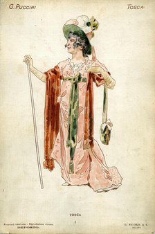 Costume design for the opera Tosca by Giacomo Puccini, 1900. Creator: Hohenstein, Adolfo (1854-1928).