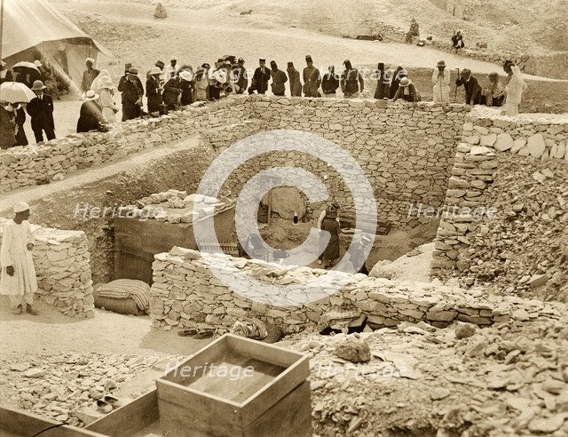 Outside the tomb of Tutankhamun, Valley of the Kings, Egypt, 1922. Artist: Harry Burton