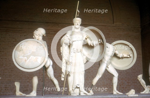 Reconstruction of part of the West Pediment of the Temple of Aphaia, Aegina, Greece, c500 - 480 BC. Artist: Unknown