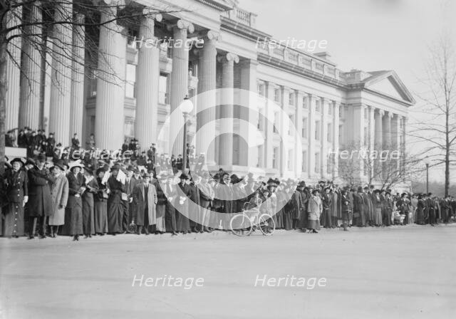 Crowd on Treasury steps watching for Bride and Groom (Wilson), between c1910 and c1915. Creator: Bain News Service.