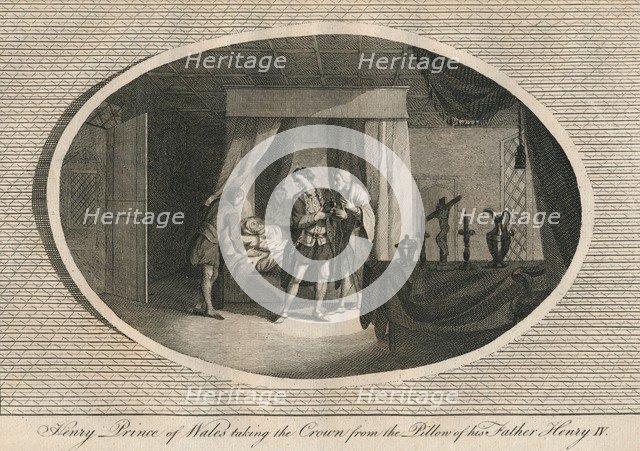 Henry, Prince of Wales taking the Crown from the pillow of his father Henry IV, 1413 (1793). Artist: Unknown.