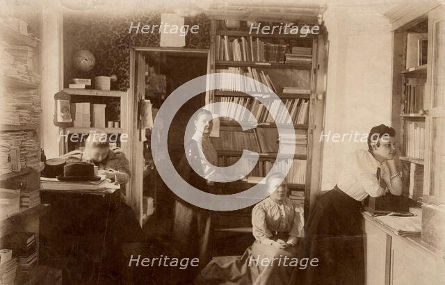 Interior view of the book warehouse of the Society for Primary Education in Krasnoyarsk, 1890.  Creator: Unknown.