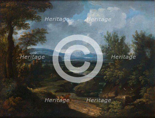 Landscape with village, waterfall and shepherd. Creator: Dughet, Gaspard (1615-1675).