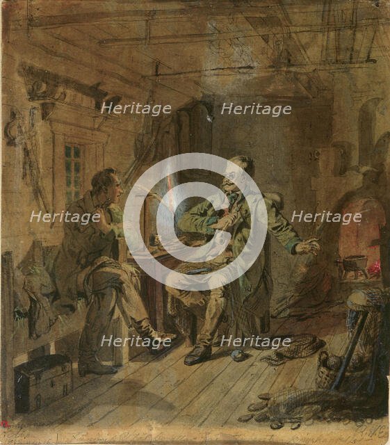 Vänrikki Stool and high school student, sketch, 1852. Creator: Robert Wilhelm Ekman.