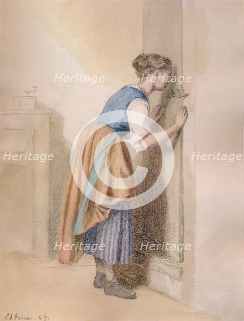 'The Keyhole', 1869, (1938). Artist: Pierre Edouard Frere.